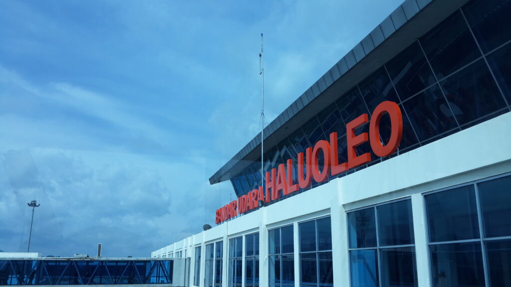 Front view of Haluoleo Airport terminal in Kendari, Southeast Sulawesi