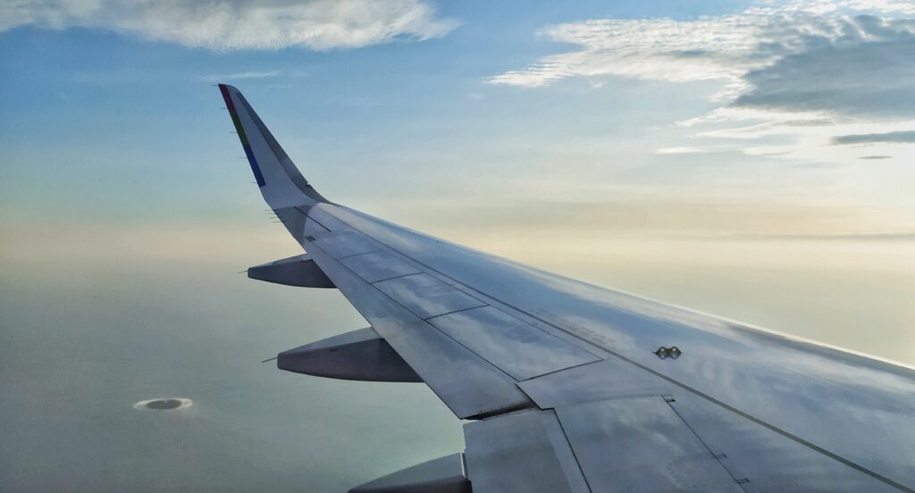 Landing view of Padang coastline from airplane window