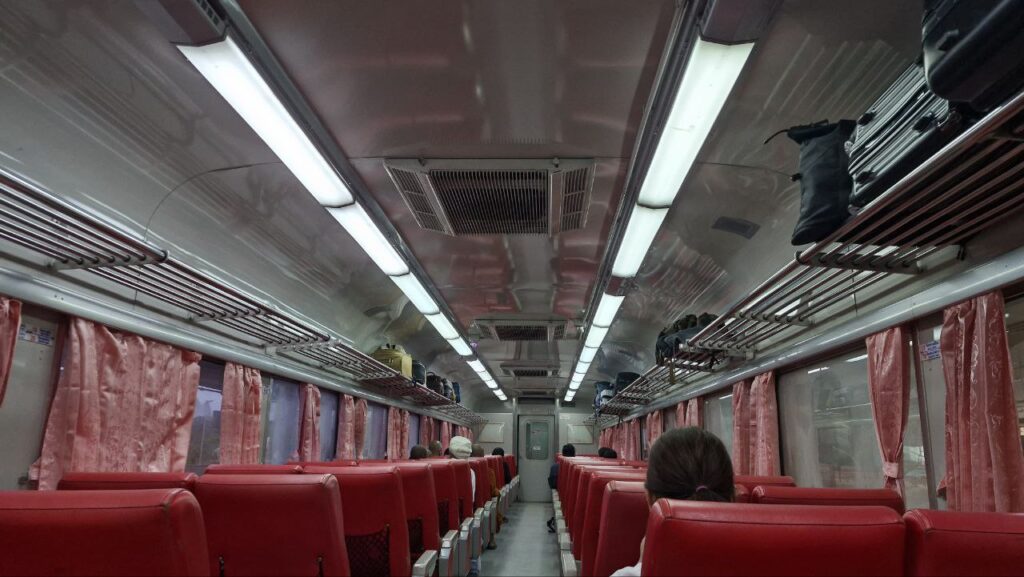 Interior of second class sleeper train in Thailand railway