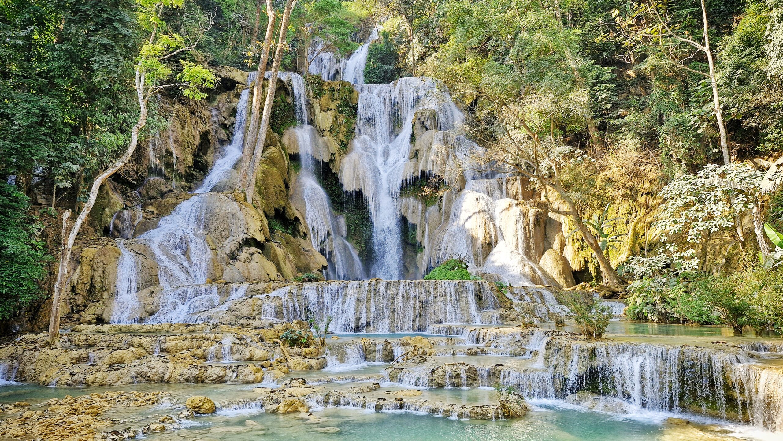 Kuang Si Waterfall multi tier turquoise waterfall in Luang Prabang Laos