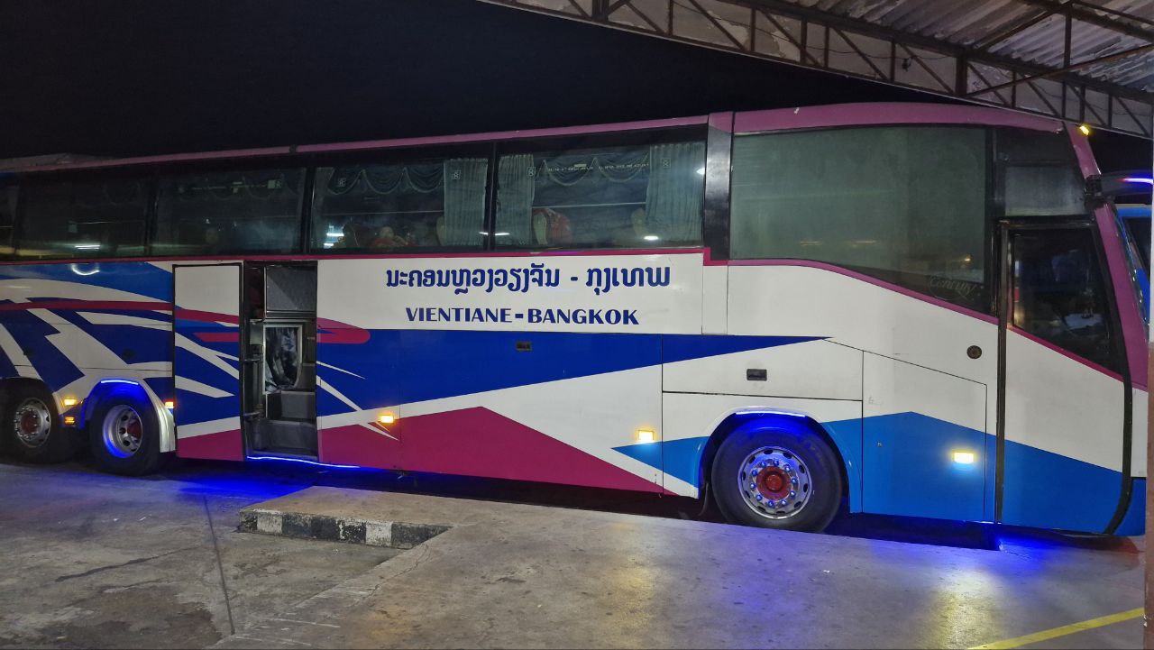 Overnight bus from Bangkok to Vientiane parked at Mo Chit Bus Terminal