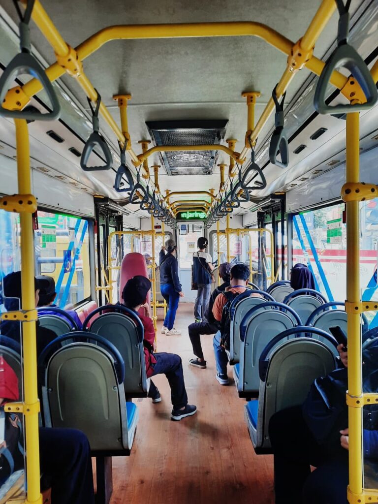 Passengers boarding TransJakarta bus in Jakarta