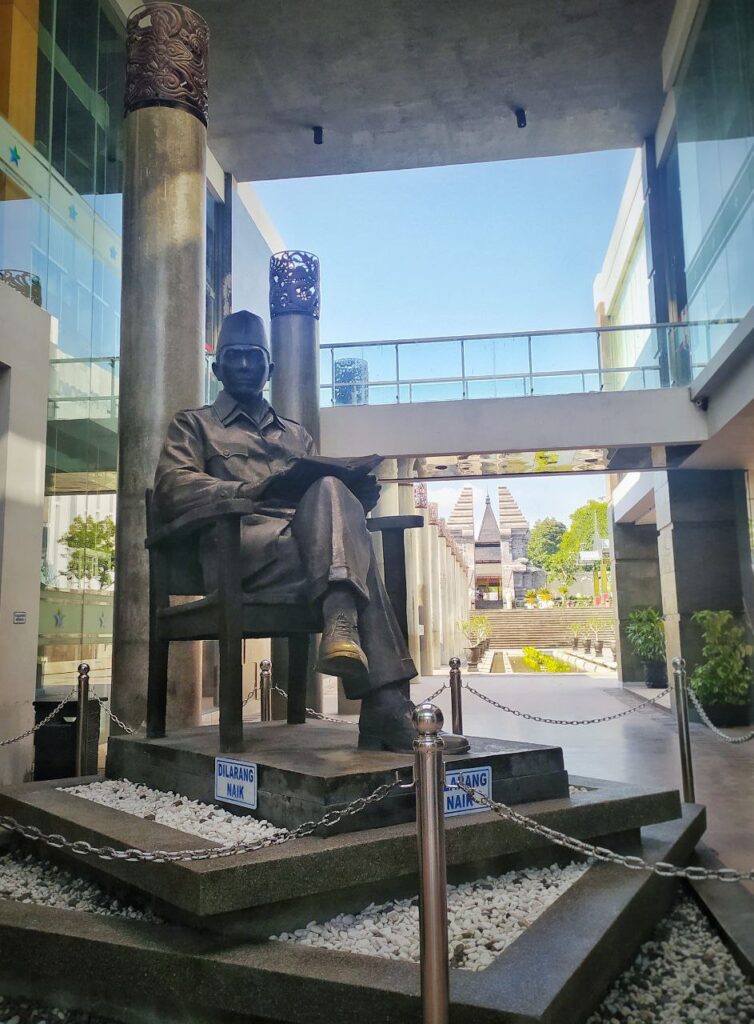 Statue of President Soekarno at the entrance of Sukarno Tomb complex in Blitar East Java
