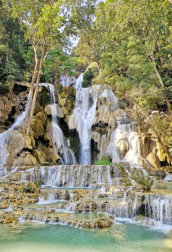 crystal blue water at kuang si waterfall laos