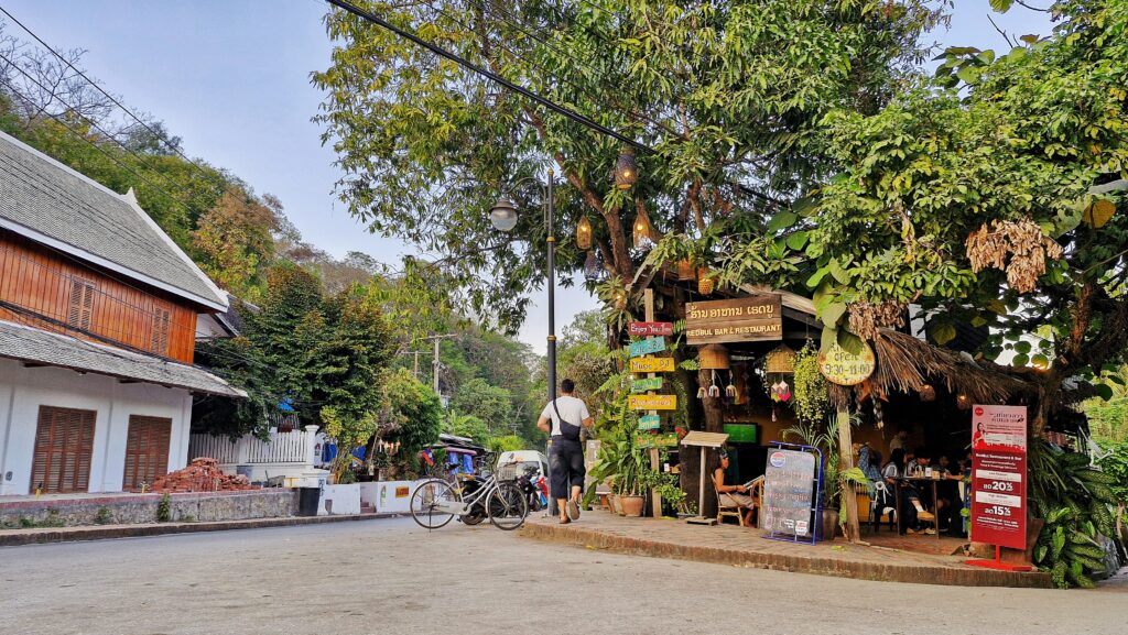 peaceful street view of luang prabang unesco heritage town