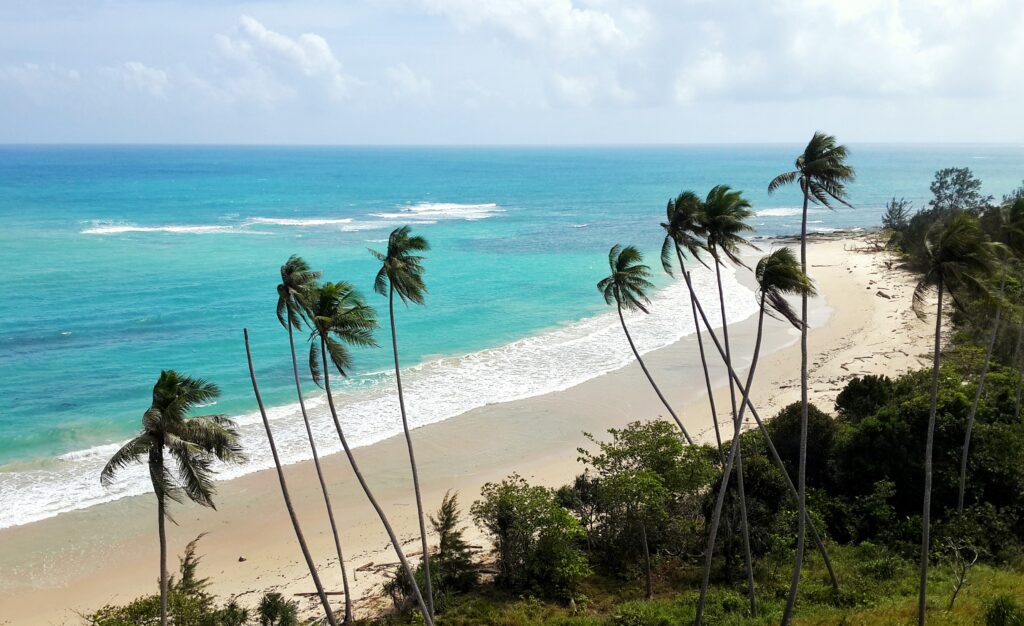 Pristine coastline of Natuna Indonesia with granite rock formations and blue sea